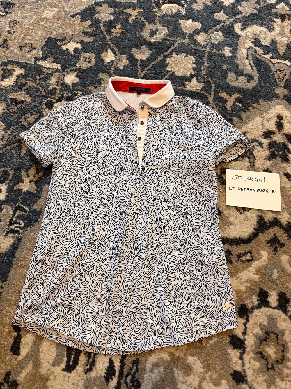 Greyson women’s Navy & White Print Polo Shirt with Contrast Collar